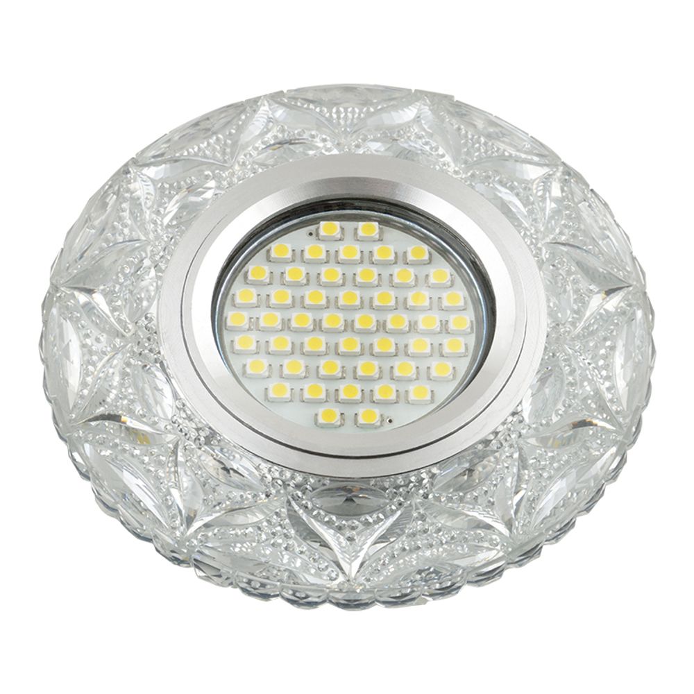 DLS-L149 GU5.3 GLASSY/CLEAR Светильник декоративный встраиваемый, серия Luciole. Без лампы, цоколь GU5.3. Доп. светодиодная подсветка 3Вт. Стекло. Зер