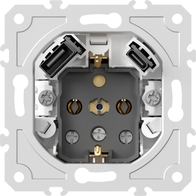 Механизм розетки Schuko 16А 250 В~ с зарядным устройством USB A+C, 5V/3A, мощность 20W, на винтах