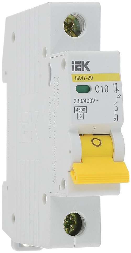 Автоматический выключатель 1P 10А IEK характеристика B 4,5кА ВА47-29 (код.18434)