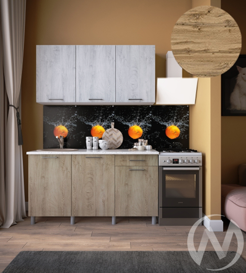 Кухня Одри 1.5м (корпус белый/дуб остин серый; дуб остин бежевый) 26мм дуб вотан