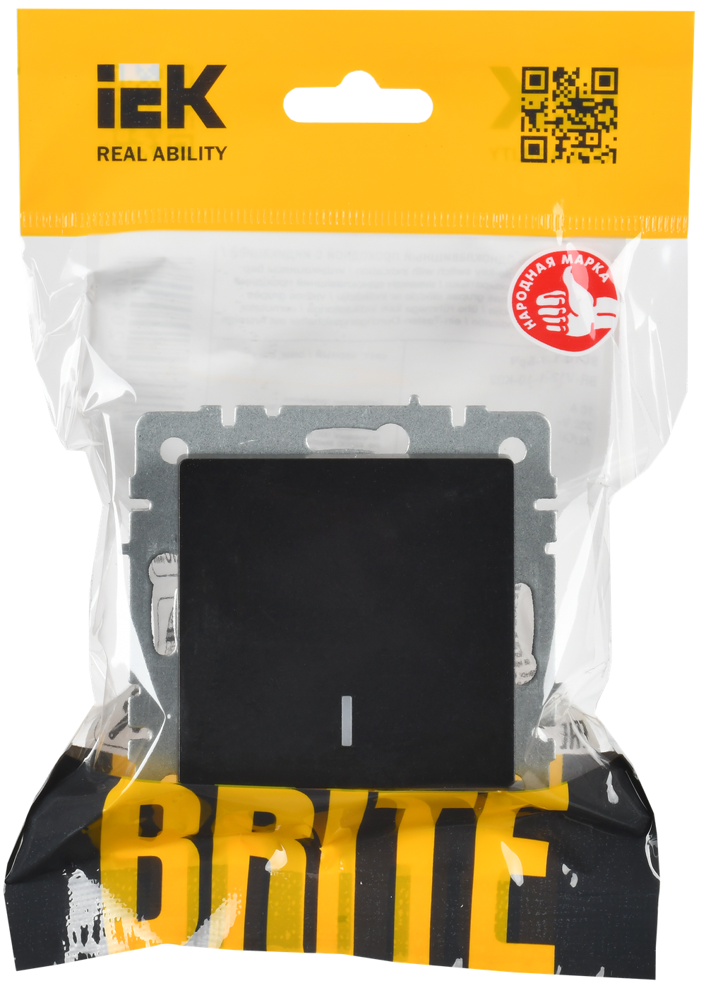 BRITE Выключатель 1-клавишный проходной с индикацией 10А ВС10-1-7-БрЧ черный IEK