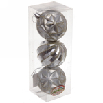 Новогодние шары 6 см (набор 3 шт) «Чудесные узоры», серебро/шампань