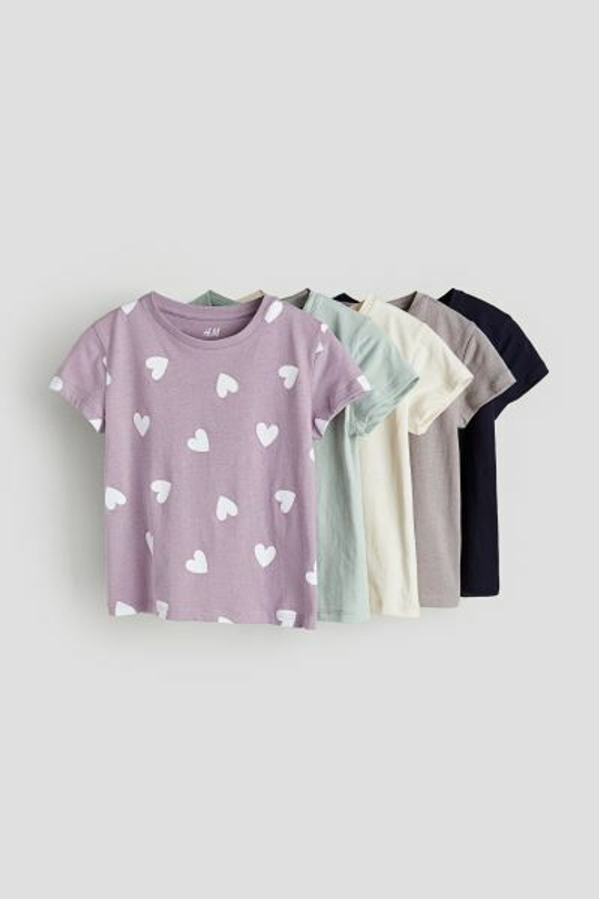 H&M Набор из пяти хлопковых футболок, фиолетовый