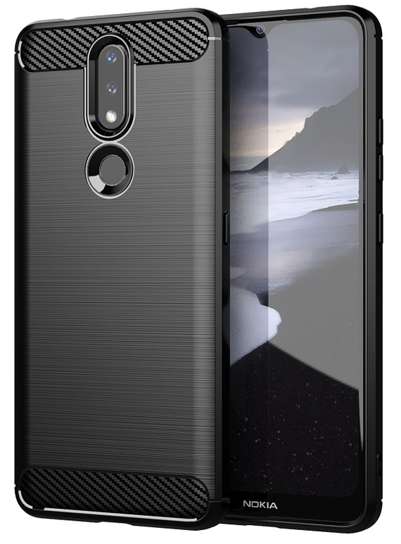 Черный чехол в стиле карбон на Nokia 2.4, серия Carbon от Caseport