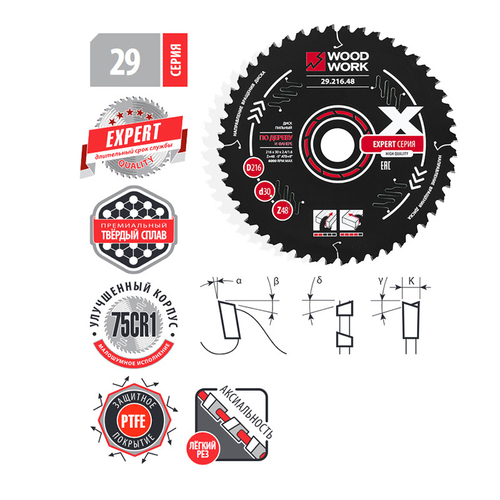 Диск пильный Эксперт 216x2,4/1,6x30 Z=64 A=-5 Woodwork 29.216.64