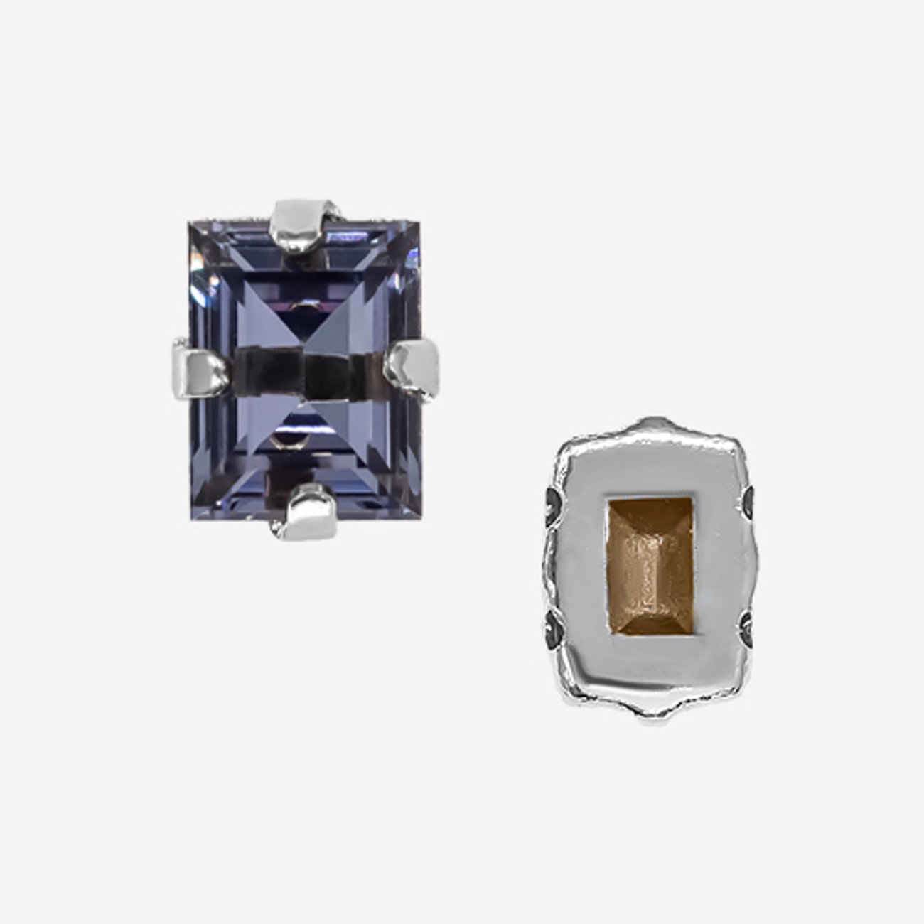 Кристалл Прямоугольник (Step Cut Fancy Stone) в цапах, оттенок "Танзанит"/"Tanzanite", 9*7мм, родирование