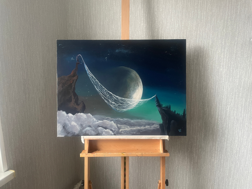 Картина маслом на холсте "Лунная паутинка" 80х60 см. Деревянный подрамник. Художник Наталия Осадчук