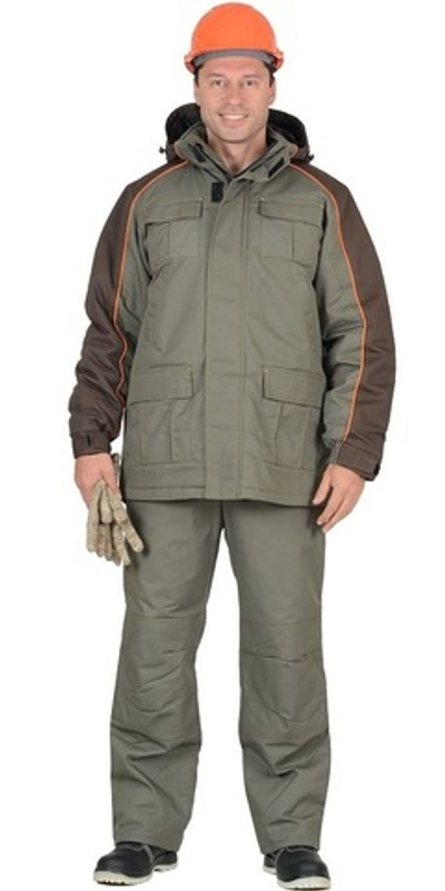 Костюм куртка, брюки, оливковый с темно-коричневым