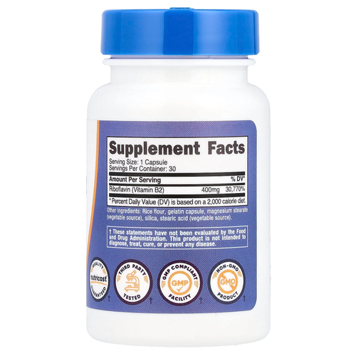 Nutricost, Витамин B2, 400 мг, 30 капсул
