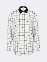 Шелковая рубашка в клетку с черным воротничком OLA OLA