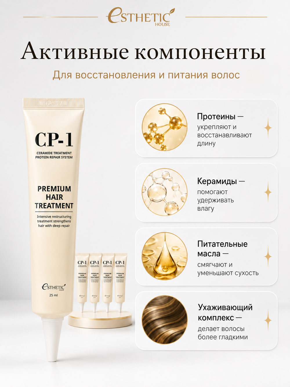 [ESTHETIC HOUSE] НАБОР Маска для волос ПРОТЕИНОВАЯ CP-1 Premium Hair Treatment, 25мл*4шт