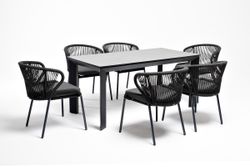 "Венето" обеденная группа на 6 персон со стульями "Милан", каркас темно-серый, роуп темно-серый