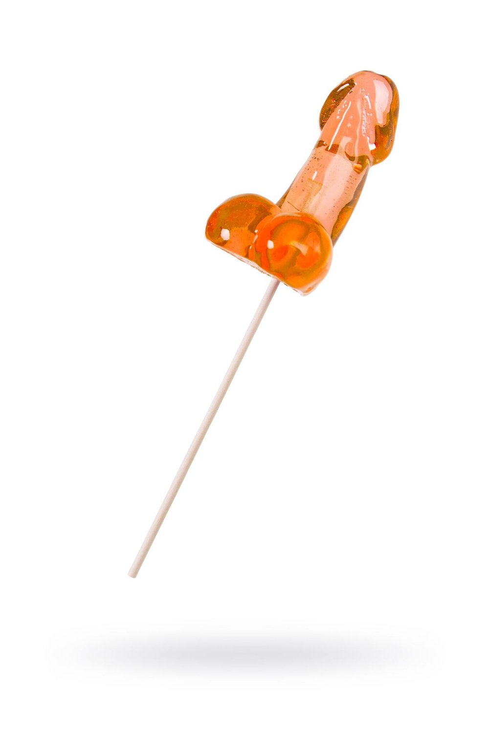 Оранжевый леденец в форме члена со вкусом амаретто - 80 гр. (Цвет: оранжевый)