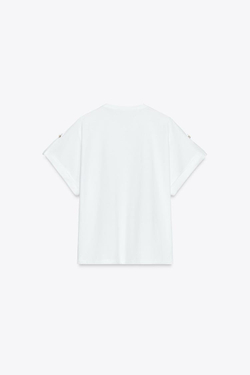 ZARA ФУТБОЛКА С ПУГОВИЦЕЙ И ПЕТЛЕЙ, БЕЛЫЙ