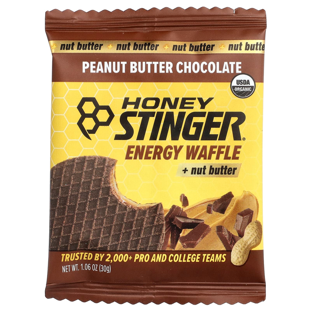Honey Stinger, Energy, вафли с ореховой пастой, арахисовая паста и шоколад, 12 вафель по 30 г (1,06 унции)