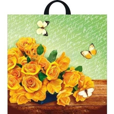 Пакет с петлевой ручкой ПВД 44х44 (70 мкм) "Желтые розы" (25/250 шт.) Интерпак