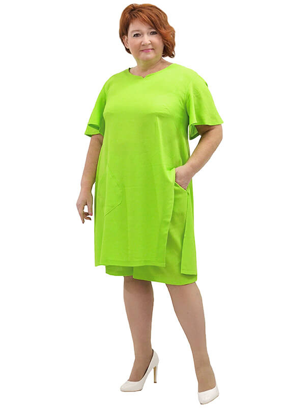 Платье-туника с вискозой и льном Лайм