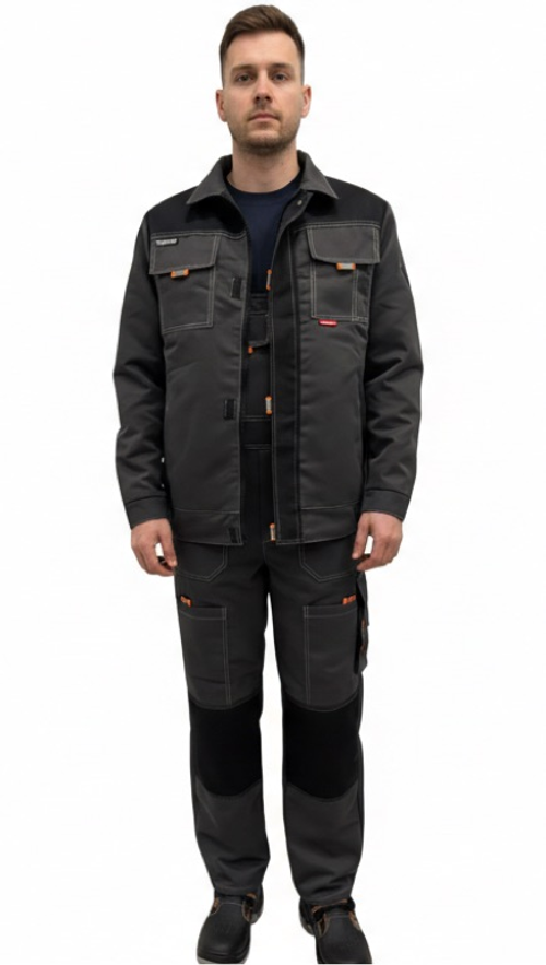 Костюм Nerss МАНХЕТТЕН, куртка + полукомбинезон. Черный с серым.