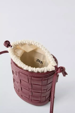 ZARA СУМКА С ПЛЕТЕНЫМ УЗОРОМ, БОРДОВО-КРАСНЫЙ