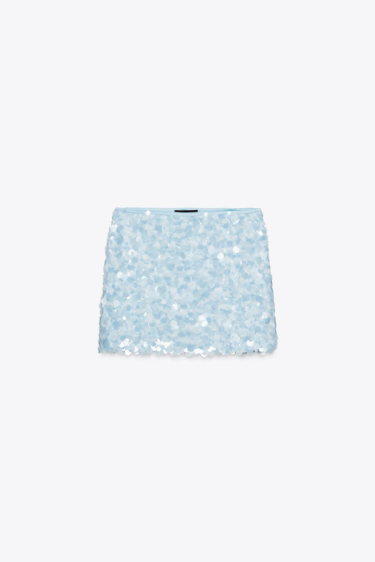 ZARA МИНИ-ЮБКА С ПАЙЕТКАМИ, ГОЛУБОЙ