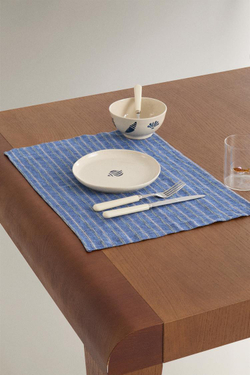 ZARA HOME ПОЛОСАТАЯ ЛЬНЯНАЯ САЛФЕТКА, СИНИЙ