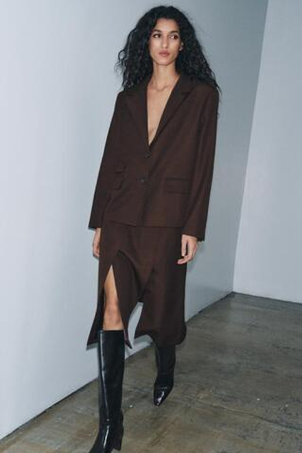 ZARA ЮБКА В СКЛАДКУ — ZW COLLECTION, КОРИЧНЕВЫЙ