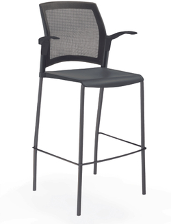 стул Rewind стул барный на 4 ногах, каркас черный, пластик черный, спинка-сетка, с открытыми подлокотниками