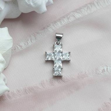 УЦЕНКА!!! Подвеска Крестик с фианитами 20*12 мм, родий, У082