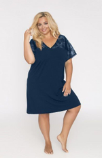 Сорочка с V-образным вырезом и кружевами (Размер: 4X) (Цвет: темно-синий)