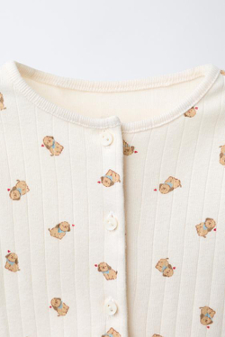 ZARA КОМПЛЕКТ ИЗ КУРТКИ, БОДИ И ЛЕГГИНСОВ С ПРИНТОМ «СОБАКИ», ЭКРЮ