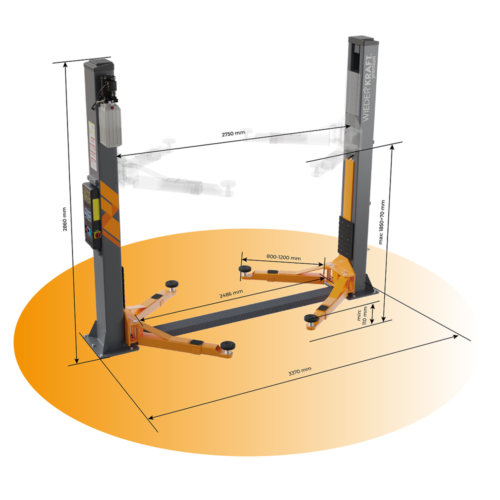 WDK-522E/380 Подъемник двухстоечный с нижней синхронизацией 4 тонны, электр. разбл., 380В