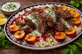 Нога молодого барашка с рисом и мятным соусом