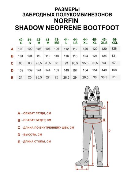 Полукомбинезон заброд. Norfin SHADOW NEOPRENE BOOTFOOT р.45-XL-S с сапогами резина