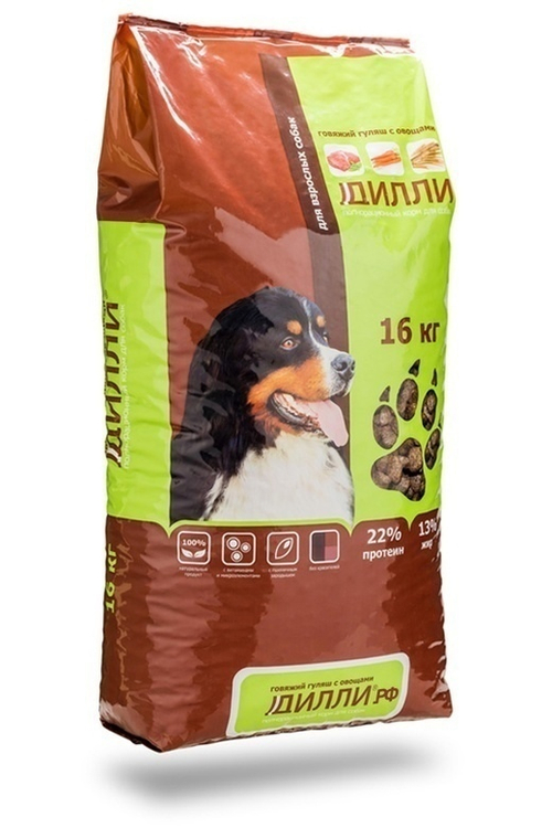Сухой корм Дилли для взрослых собак всех пород, говяжий гуляш, 14 кг