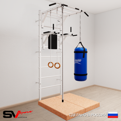 Шведская стенка Sv Sport усиленная 6447 (Турник рукоход/Брусья/Канат/Кольца/Цепь/Мешок 30кг/Мат 1м)