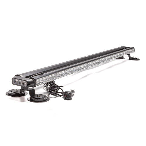 Маяк-стробоскоп 12/24 В, 102 Вт, желтый, 4-стор. (8+8+2 блока Epistar), 28 реж., крепление на магните, прикуриватель (провод 3м), 1160*120*78 мм