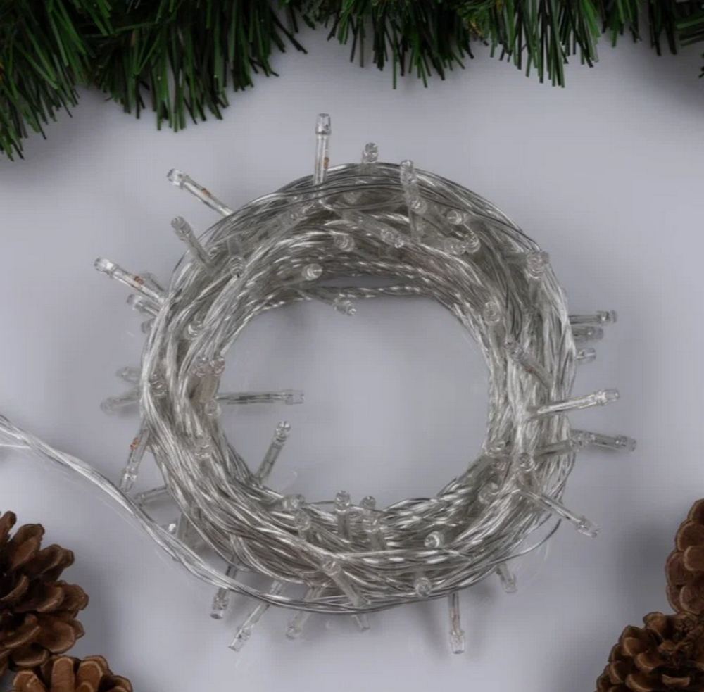 Гирлянда нить LED 200L (10м) Цветная прозр. шнур RoHs200L