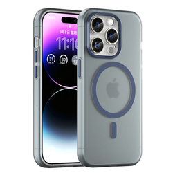 Мягкий усиленный чехол темно-синего цвета с поддержкой MagSafe для iPhone 14 Pro, серия Frosted Magnetic