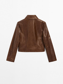 Massimo Dutti Короткая куртка из кожи наппа, коньячный