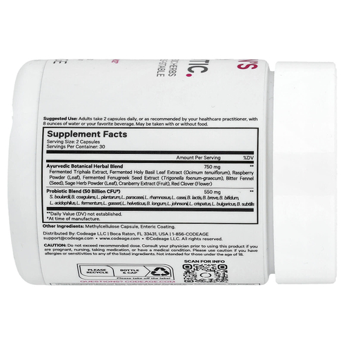Codeage, пробиотик для женщин, 60 капсул