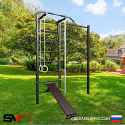 Уличная шведская стенка Sv Sport с комплектом турник прямой У434 (Турник/Скамья/Канат/кольца/лестница)