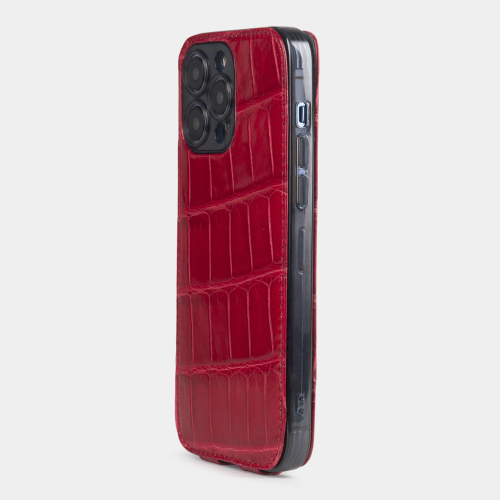 Чехол для iPhone 14 Pro Max из кожи крокодила, красного цвета