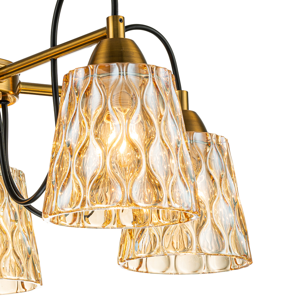 Подвесной светильник 5x40Вт E27, металл/стекло, бронза/янтарный