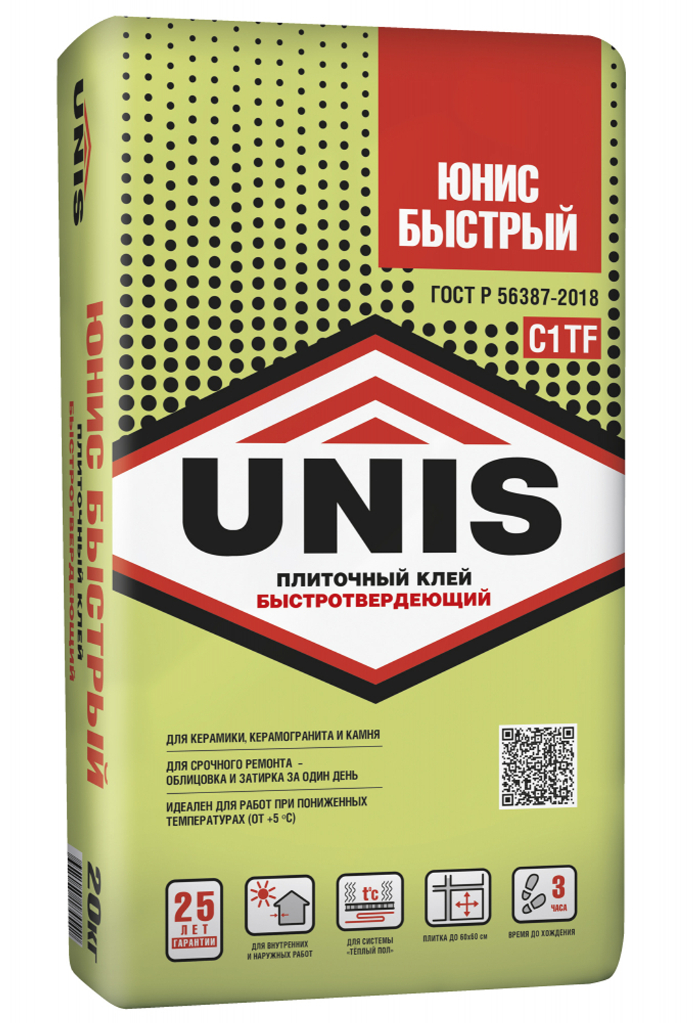 Клей UNIS БЫСТРЫЙ С1ТF быстротвердеющий для керамогранита крупного формата  25 кг