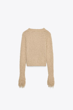 ZARA ВЯЗАНЫЙ КАРДИГАН С БАХРОМОЙ, ПЕСОЧНЫЙ