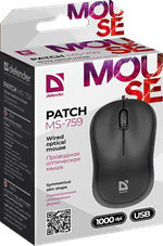Мышь проводная Defender Patch MS-759 (Черный), USB 2кн, 1кл-кн, коробочка,  НОВИНКА!