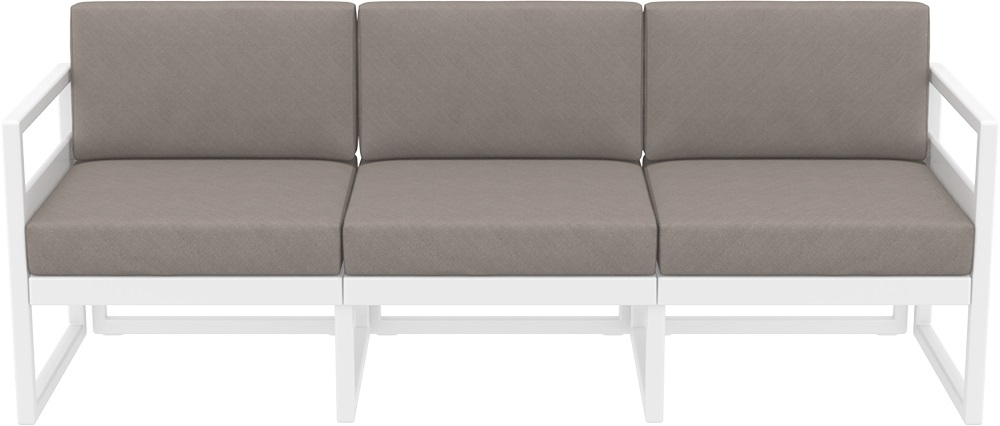 Диван пластиковый трехместный с подушками Siesta Contract Mykonos XL, белый, светло-коричневый