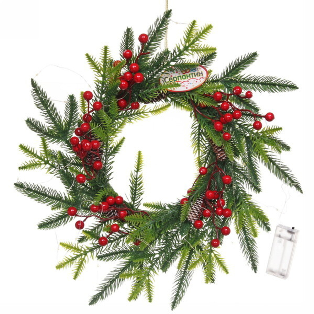 Венок новогодний с подсветкой «Новогоднее сияние» 40 см