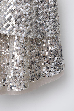 ZARA МИНИ-ЮБКА С ПАЙЕТКАМИ, СЕРЕБРИСТЫЙ