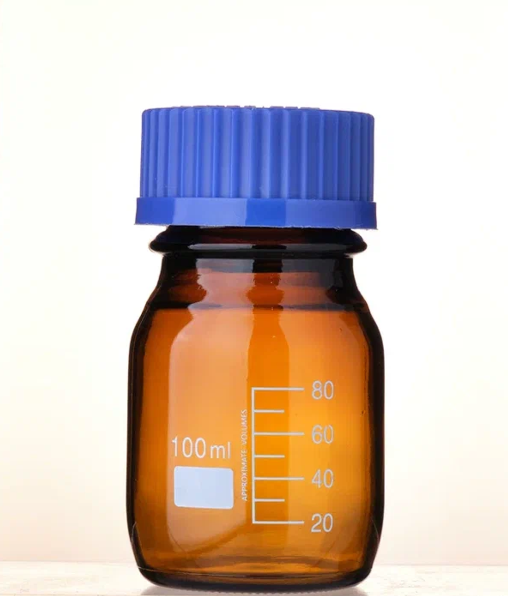 Банка лабораторная, 100 мл, темное силикатное стекло с узким горлом